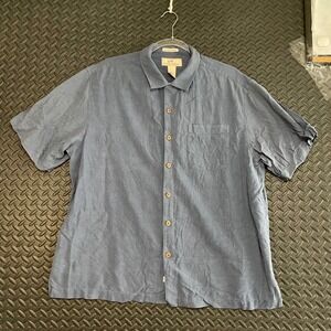 Paradise Collection 100%‎ Fine Washable Silk Blue Button Up Vacation Shirt XL